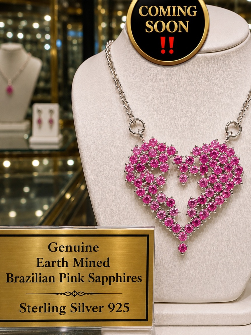 Pink Sapphire Stationary Necklace Pendant Silver 925